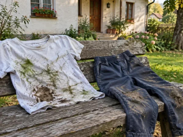Skvrny na dětském oblečení: tráva, ovoce, čokoláda, bláto