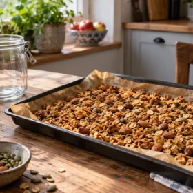 Domácí granola a müsli tyčinky: poměr, pečení, skladování